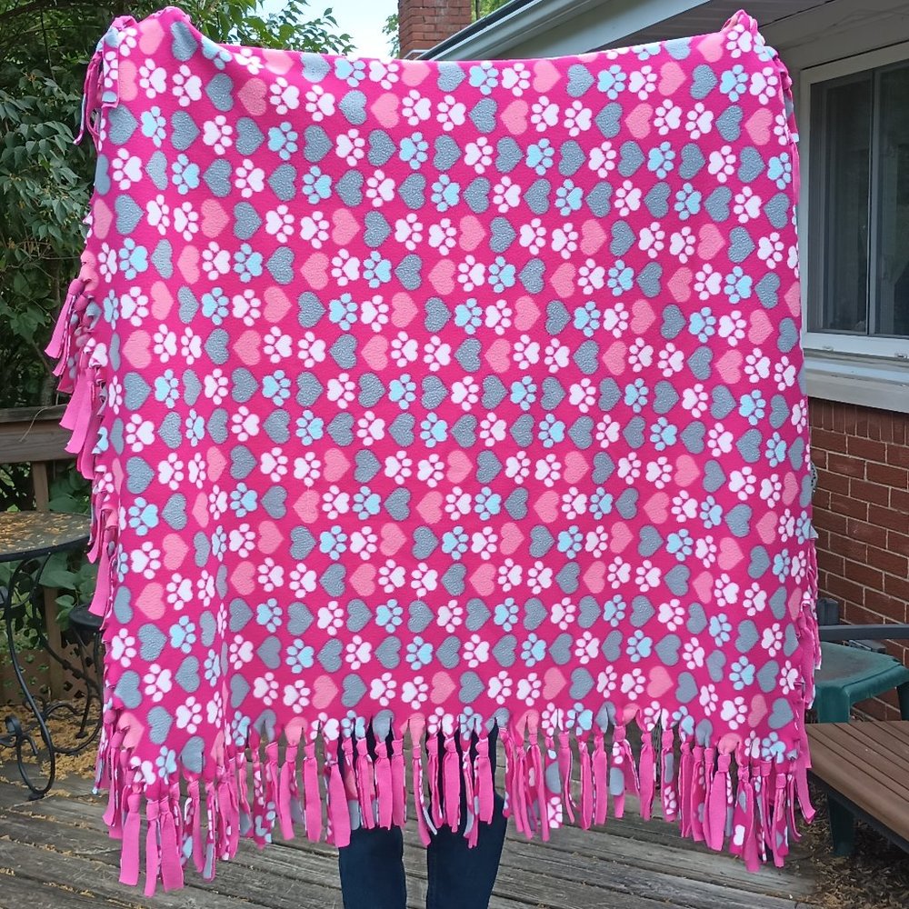 VGUC ~ Handcrafted Double Thick Fleece Dog Snuggling Blanket (50" X 42")
